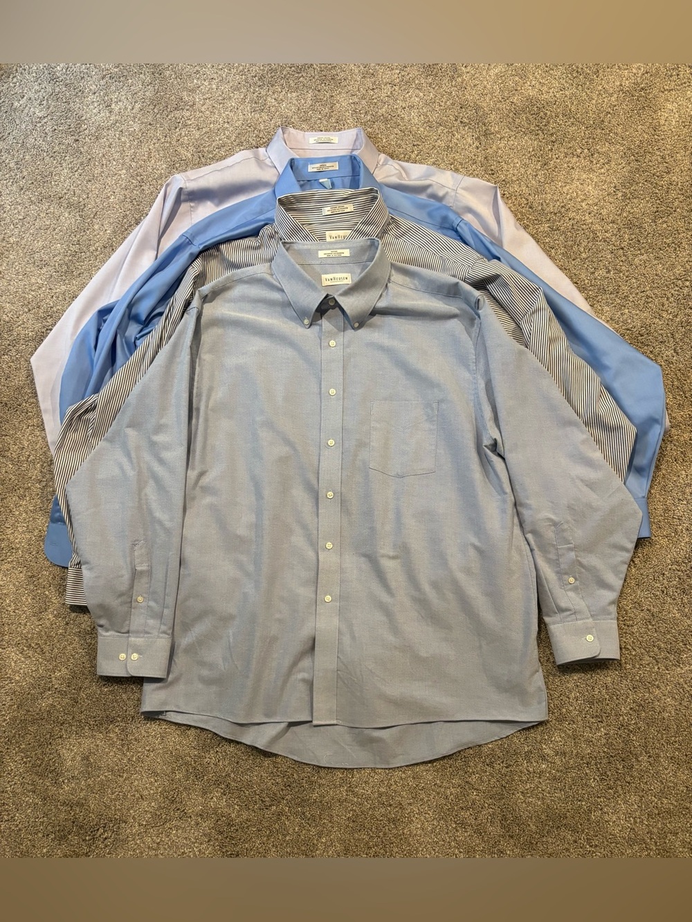 Set of 4 Mens Dress Shirts 3 Van Heusen 1 Geoffrey Beene Wrinkle Free 18 34/35